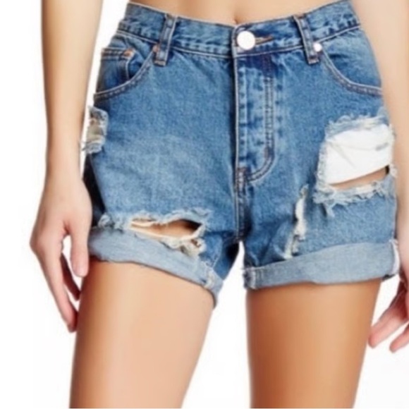 One Teaspoon Pants - One Teaspoon Blue Distressed Jean Shorts